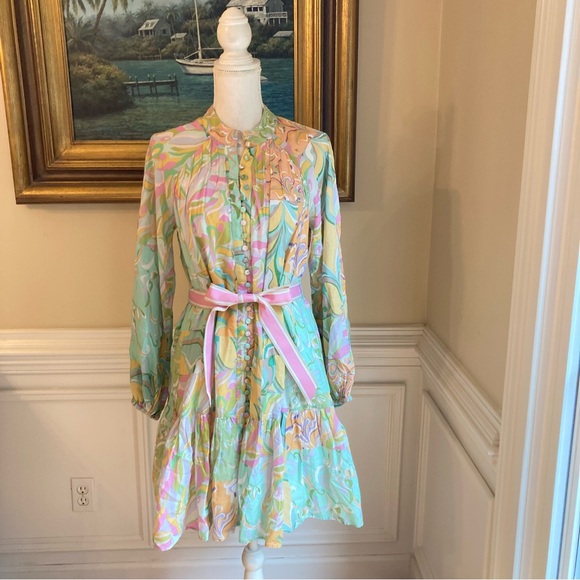 ANTONIO MELANI Brynn Pastel Paisley Print Ribbon Belted Dress - Picture 10 of 10